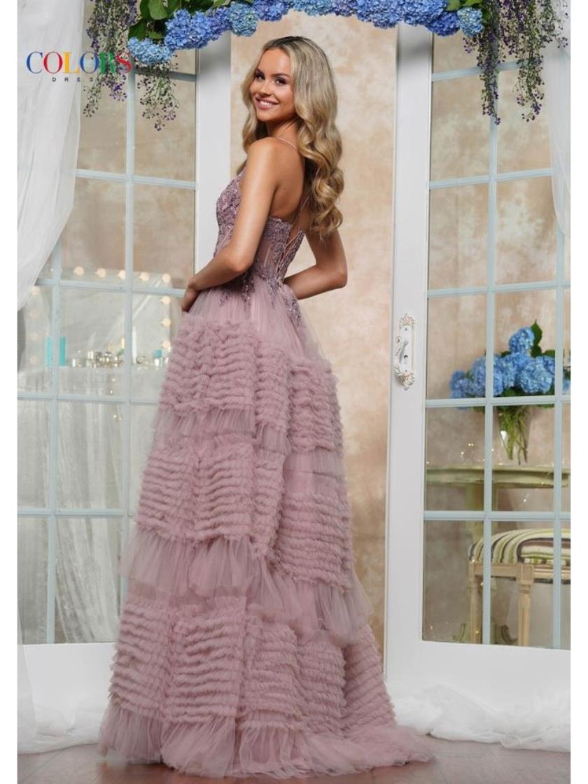 Prom Dresses Formal Ruffle Ball Gown Long Prom Dress Mauve