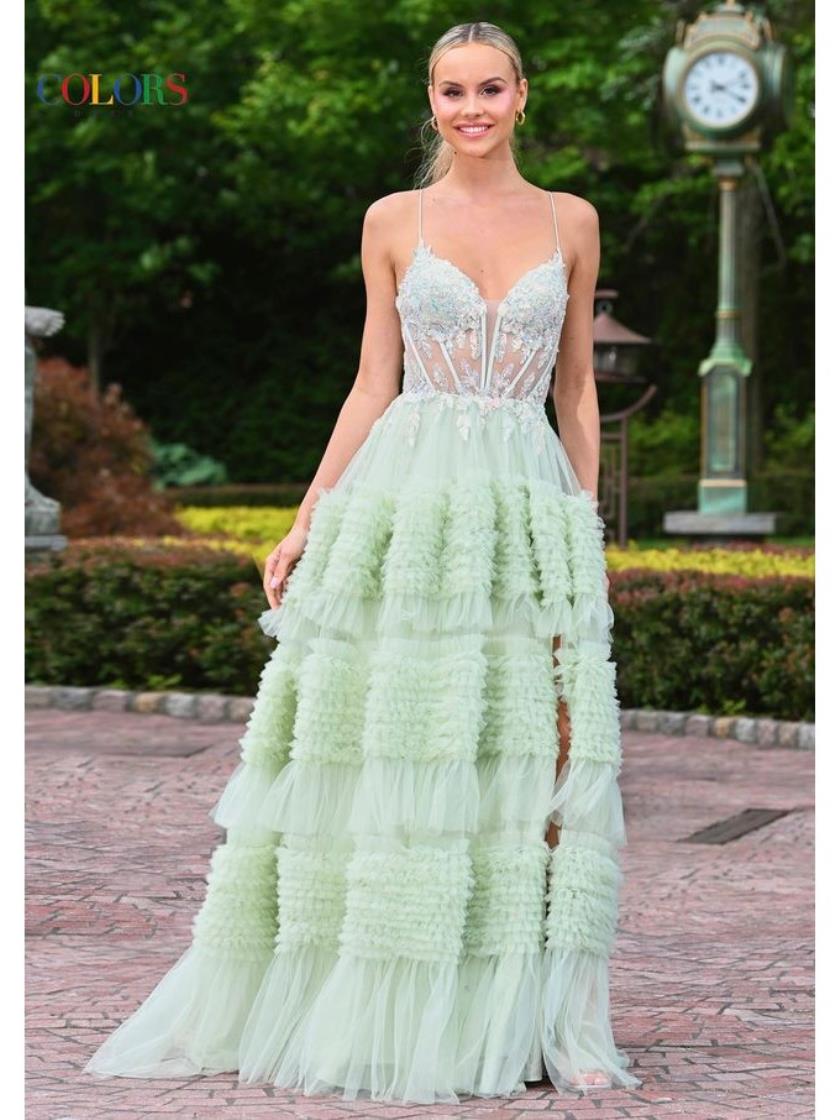 Prom Dresses Formal Ruffle Ball Gown Long Prom Dress Sage