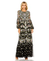 Formal Dresses Long Sleeve Floral Prom Formal Dress Black