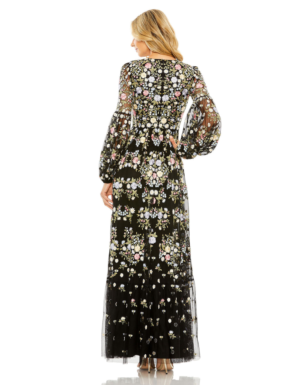 Formal Dresses Long Sleeve Floral Prom Formal Dress Black