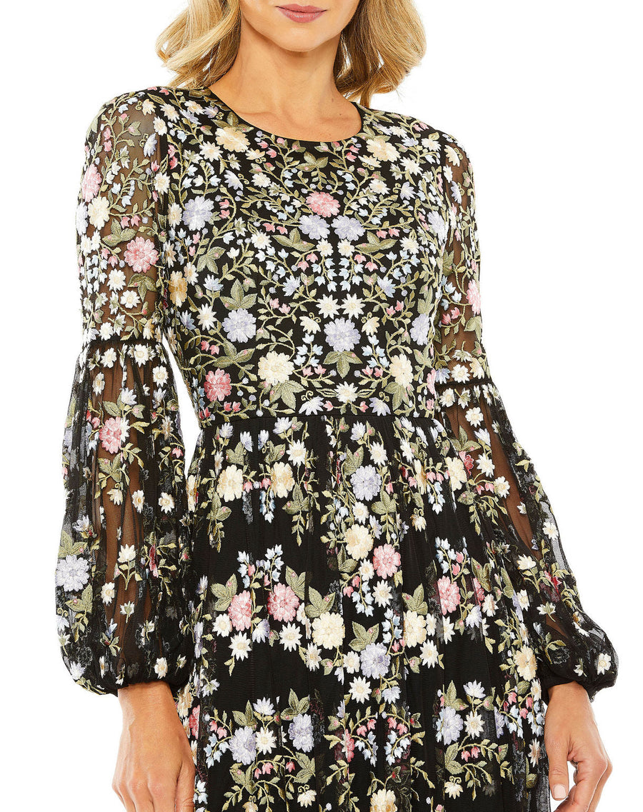 Formal Dresses Long Sleeve Floral Prom Formal Dress Black