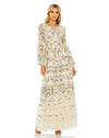 Formal Dresses Long Sleeve Floral Prom Formal Dress Ivory