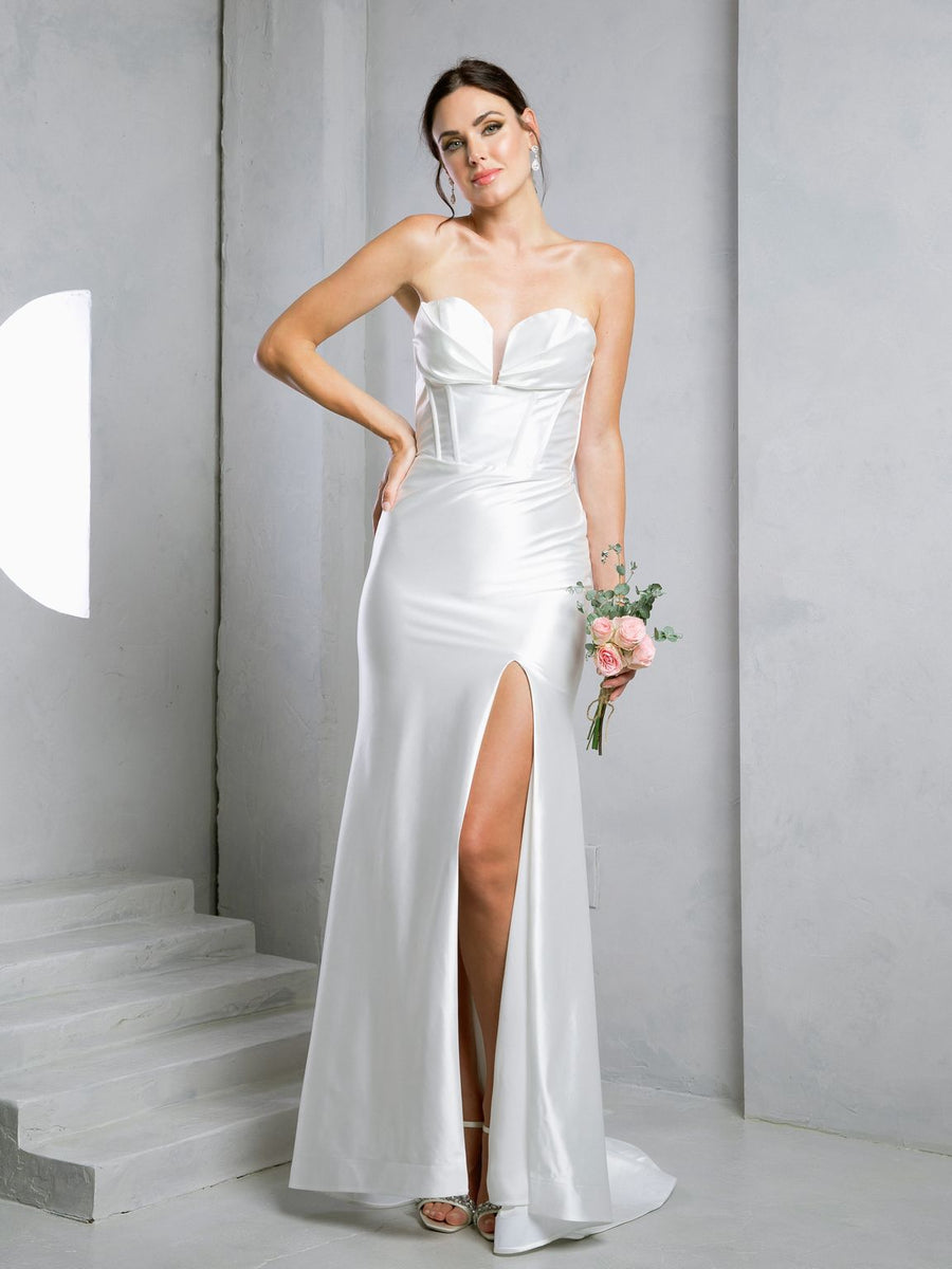Wedding Dresses Simple Long Fitted Corset Wedding Dress Off White
