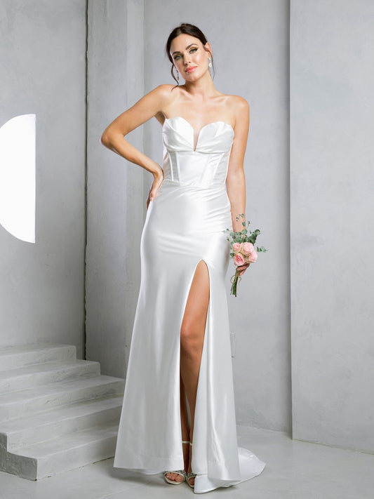 Wedding Dresses Simple Long Fitted Corset Wedding Dress Off White