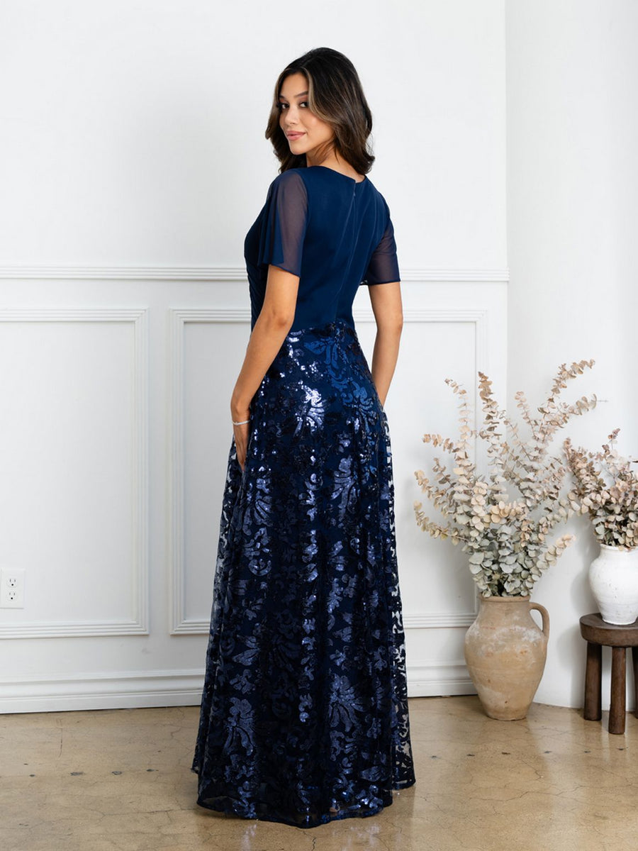Mother of the Bride Dresses Mother of the Bride Long Sequin Lace Formal Dress  Navy