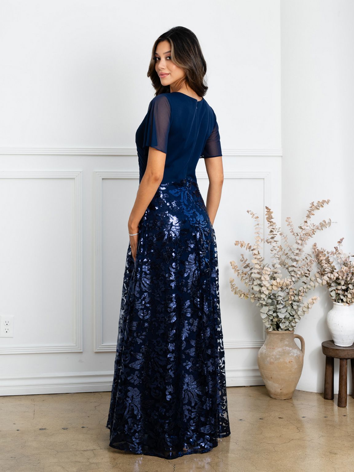 Mother of the Bride Dresses Mother of the Bride Long Sequin Lace Formal Dress  Navy
