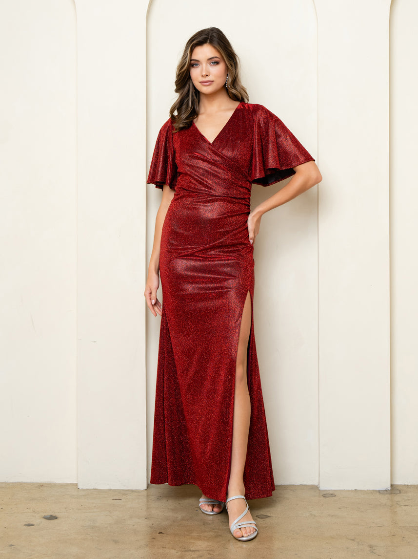 Formal Dresses Long Formal Metallic Evening Dress Burgundy
