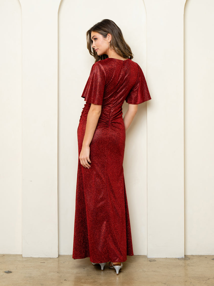 Formal Dresses Long Formal Metallic Evening Dress Burgundy