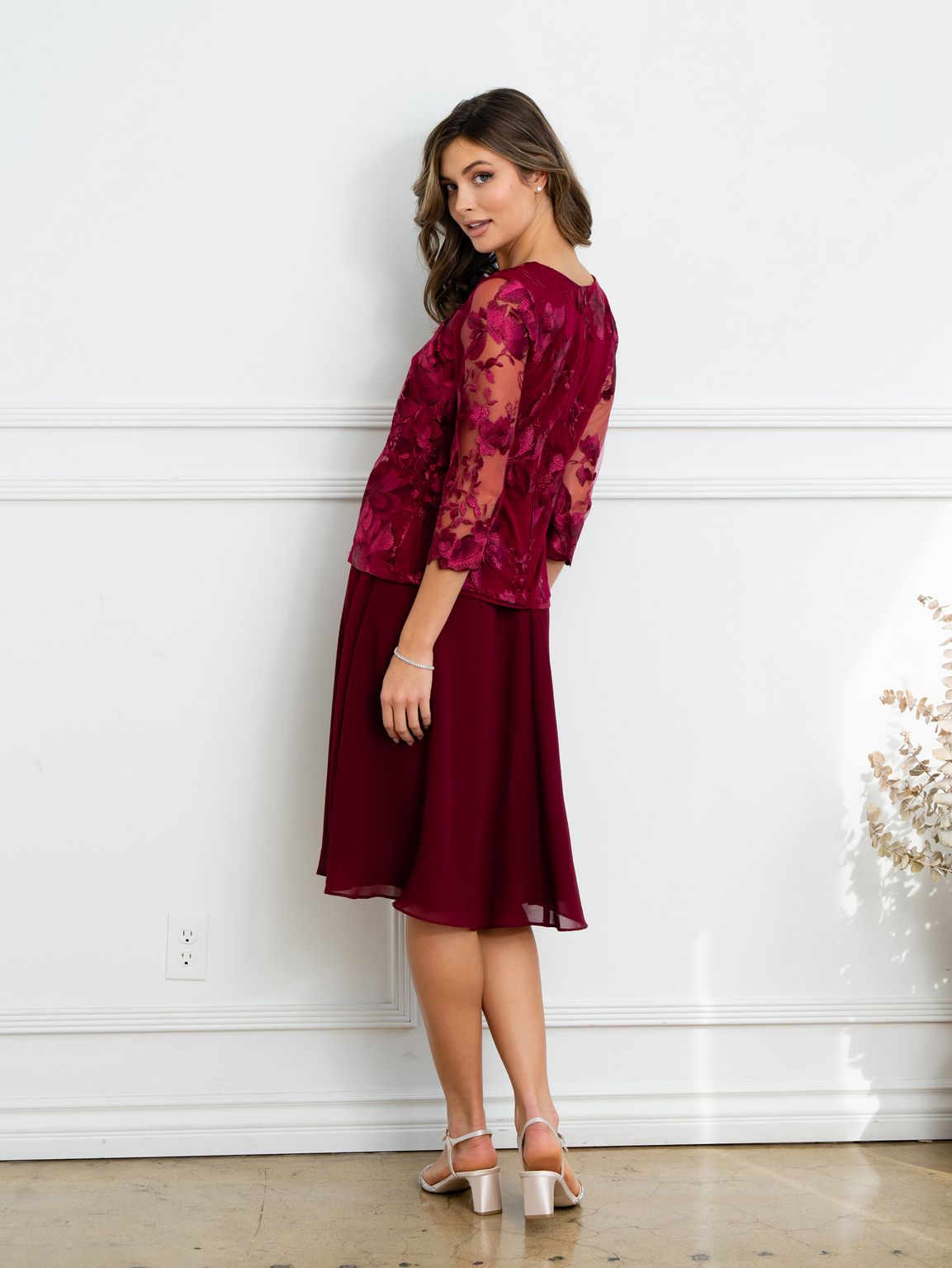 Mother of the Bride Dresses Short Mother of the Bride Lace Jacket Dress Burgundy