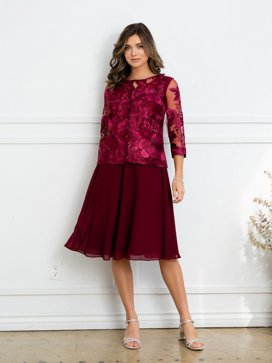 Mother of the Bride Dresses Short Mother of the Bride Lace Jacket Dress Burgundy