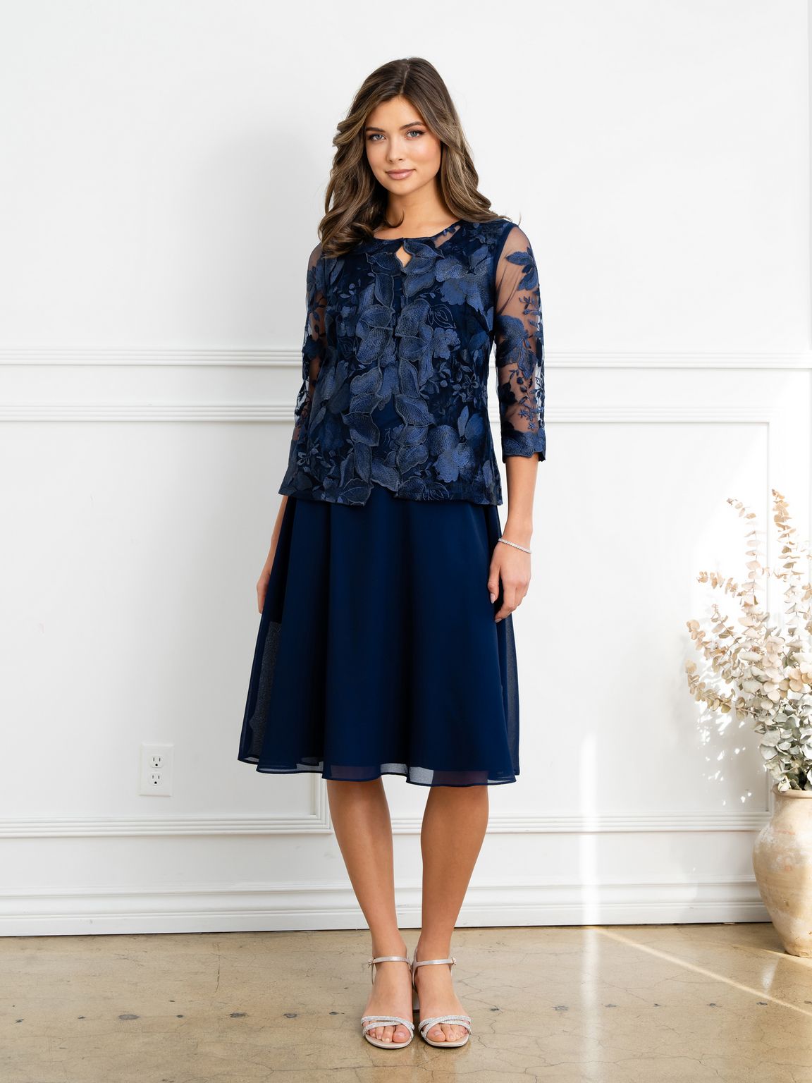 Mother of the Bride Dresses Short Mother of the Bride Lace Jacket Dress Navy