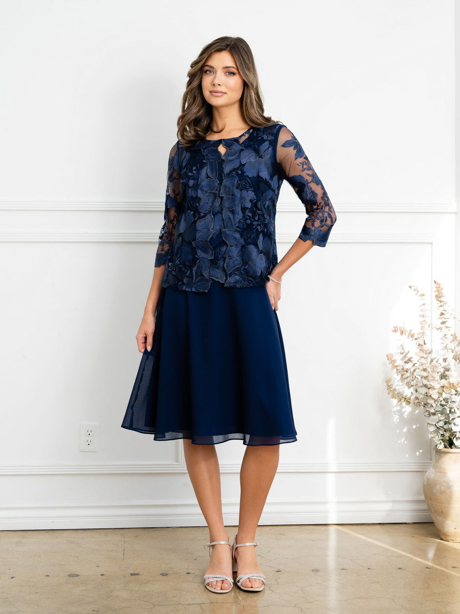 Mother of the Bride Dresses Short Mother of the Bride Lace Jacket Dress Navy