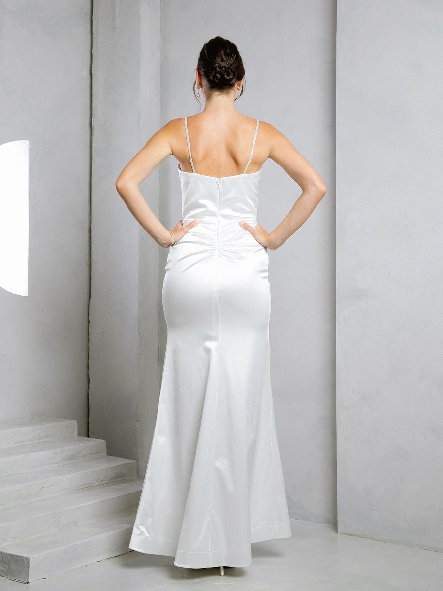 Wedding Dresses Long Simple Fitted Slit Wedding Dress Off White