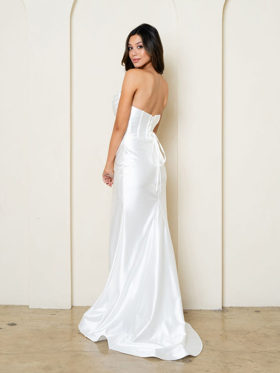 Wedding Dresses Long Simple Fitted Cowl Wedding Dress Off White