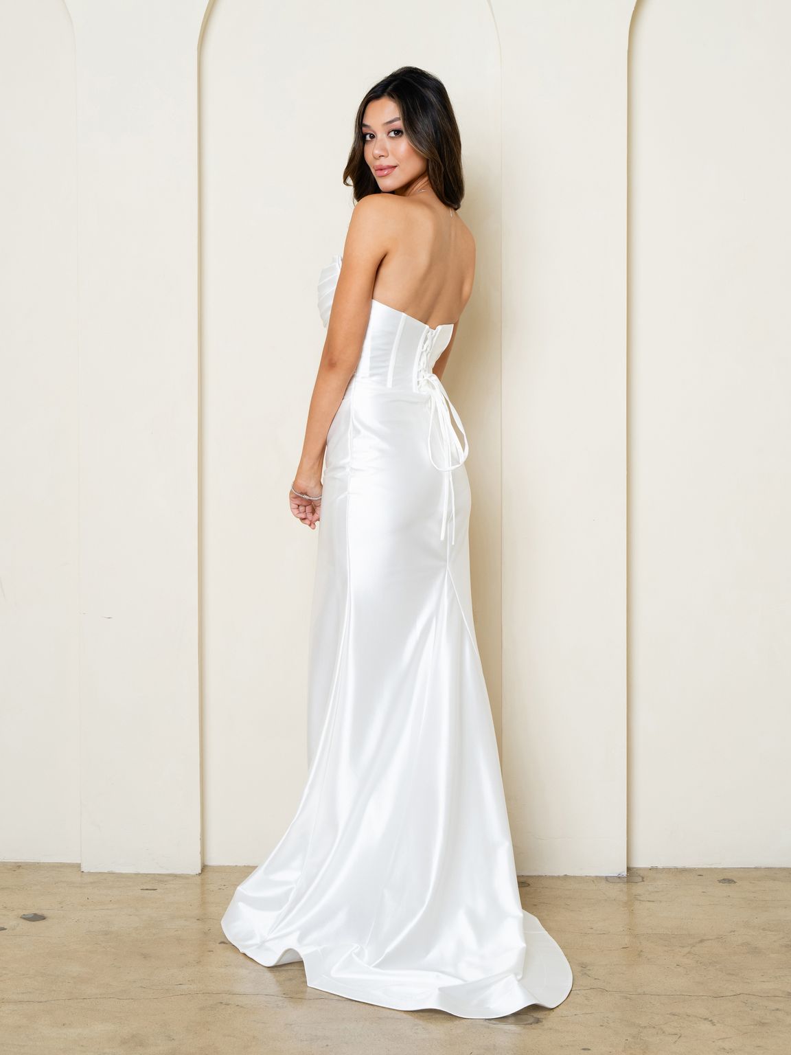 Wedding Dresses Long Simple Fitted Cowl Wedding Dress Off White