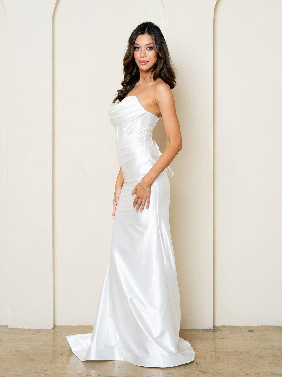 Wedding Dresses Long Simple Fitted Cowl Wedding Dress Off White