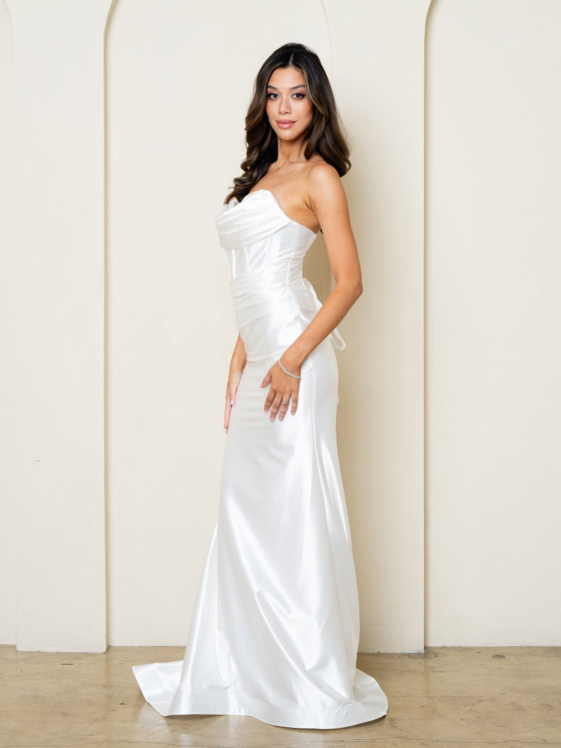 Wedding Dresses Long Simple Fitted Cowl Wedding Dress Off White