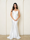 Wedding Dresses Long Simple Fitted Cowl Wedding Dress Off White