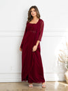 Prom Dresses Two Piece Long Formal Beaded Evening Dress Burgundy