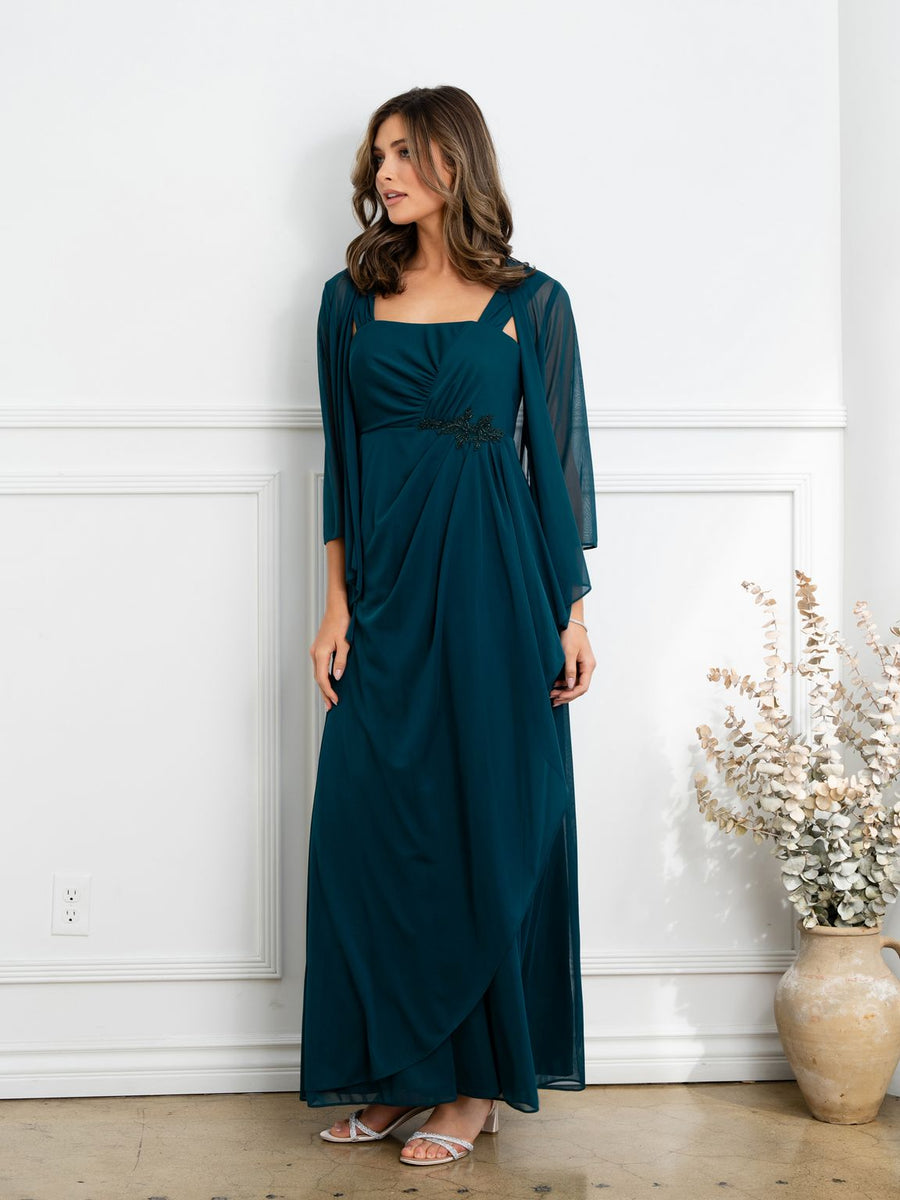 Prom Dresses Two Piece Long Formal Beaded Evening Dress Hunter Green