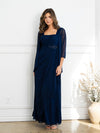 Prom Dresses Two Piece Long Formal Beaded Evening Dress Navy
