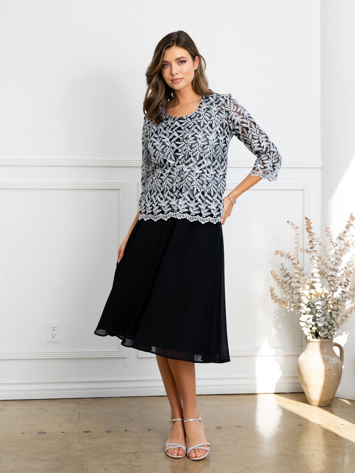 Mother of the Bride Dresses Short Mother of the Bride Jacket Cocktail Dress Black/Silver