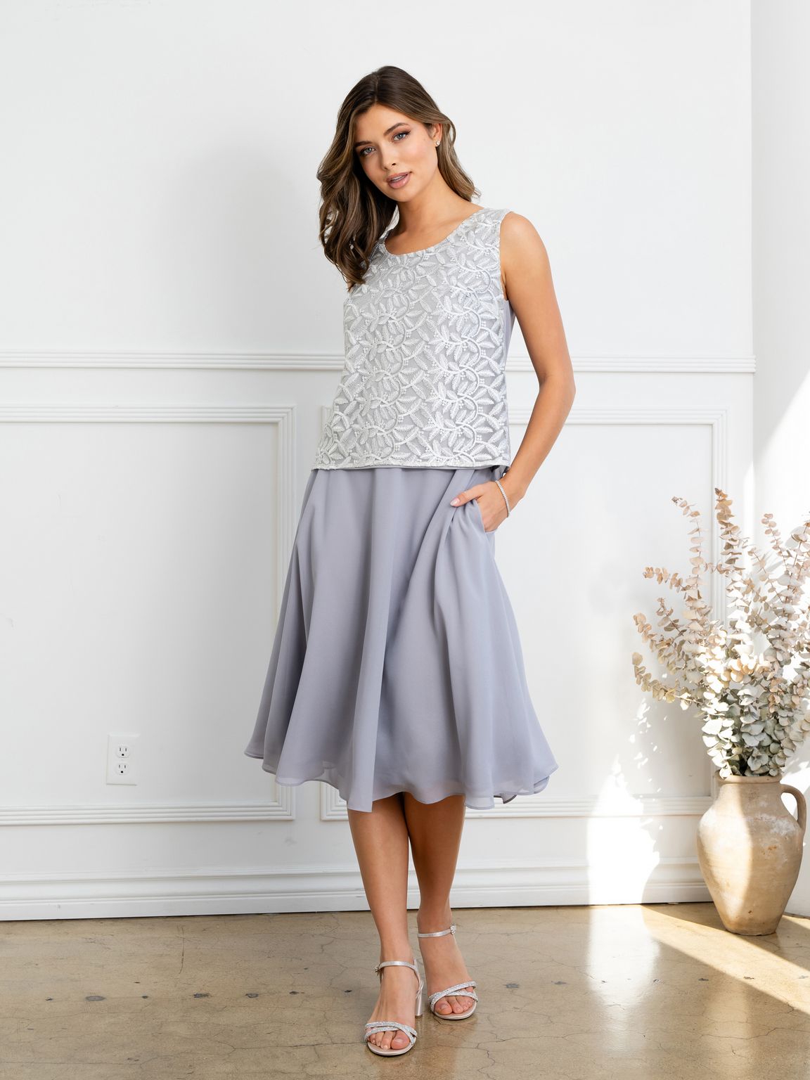 Mother of the Bride Dresses Short Mother of the Bride Jacket Cocktail Dress Silver