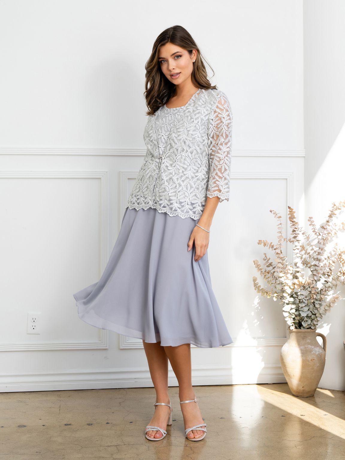 Mother of the Bride Dresses Short Mother of the Bride Jacket Cocktail Dress Silver