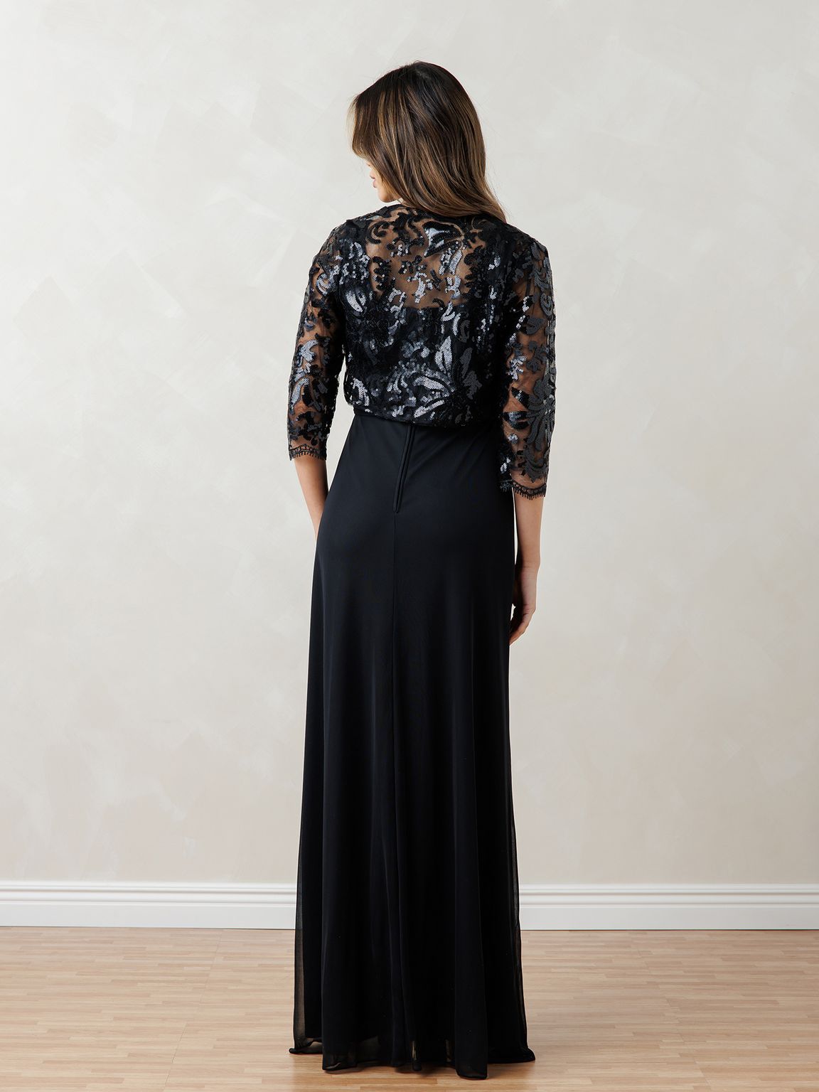 Formal Dresses Sequin Long  Formal Lace Bolero Evening  Dress Black