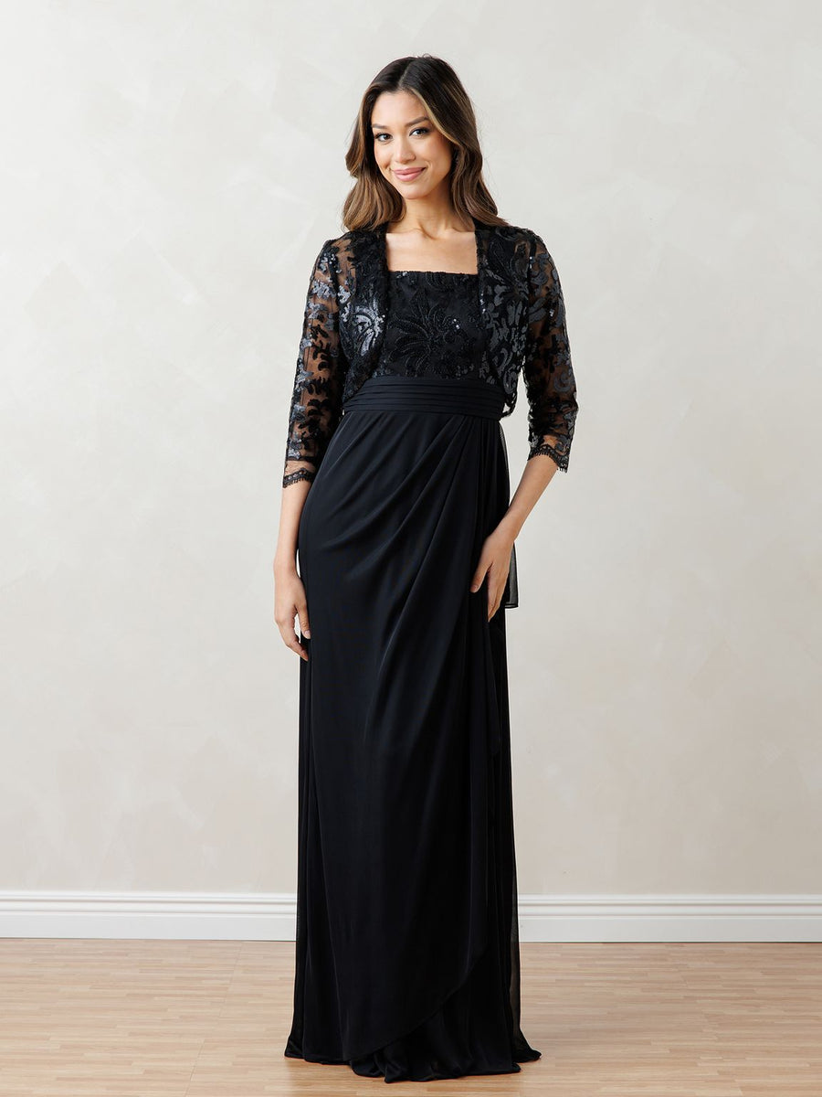Formal Dresses Sequin Long  Formal Lace Bolero Evening  Dress Black
