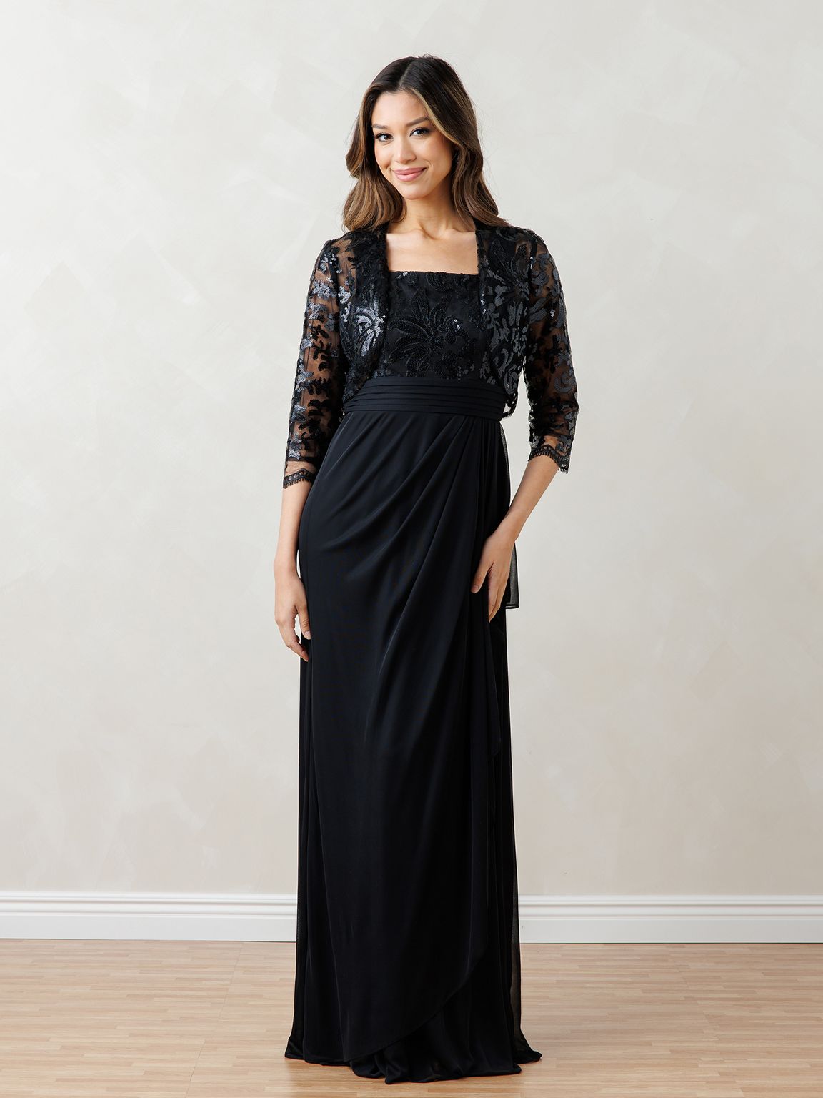 Formal Dresses Sequin Long  Formal Lace Bolero Evening  Dress Black