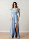 Formal Dresses A Line Long Formal Flutter Sleeve Prom Dress Dusty Blue
