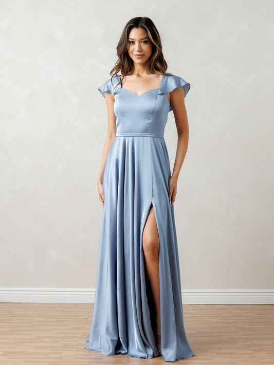 Formal Dresses A Line Long Formal Flutter Sleeve Prom Dress Dusty Blue