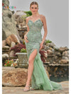 Prom Dresses Formal Fitted Flare Slit Prom Dress Sage