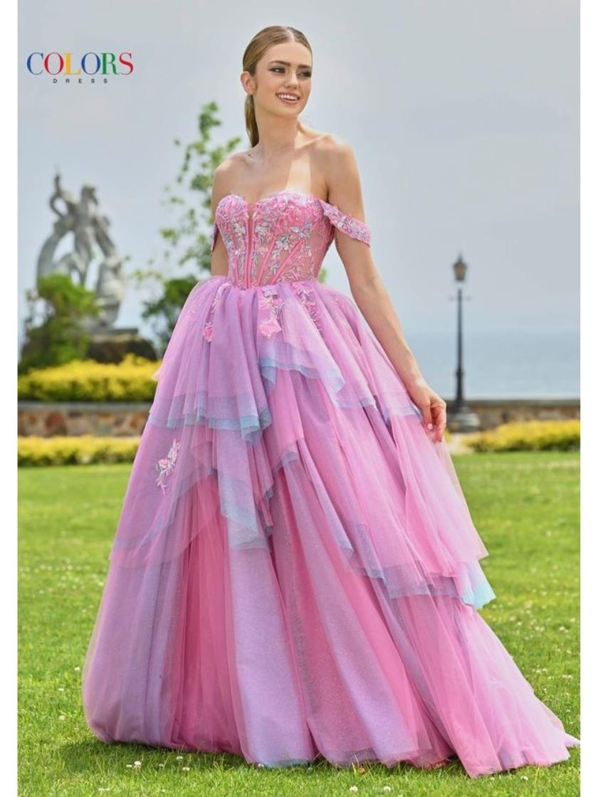 Prom Dresses Formal Long Multi Ruffle Prom Dress Hot Pink