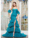 Prom Dresses Long Formal Fitted Ruffle Prom Dress Teal