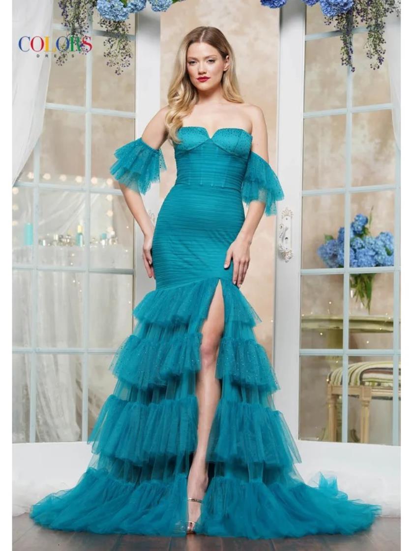 Prom Dresses Long Formal Fitted Ruffle Prom Dress Teal