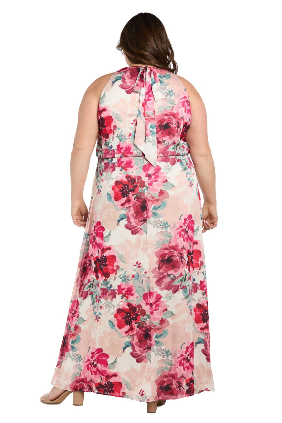 Plus Size Dresses Long Plus Size Formal Floral Print Maxi Dress Cream/Rose