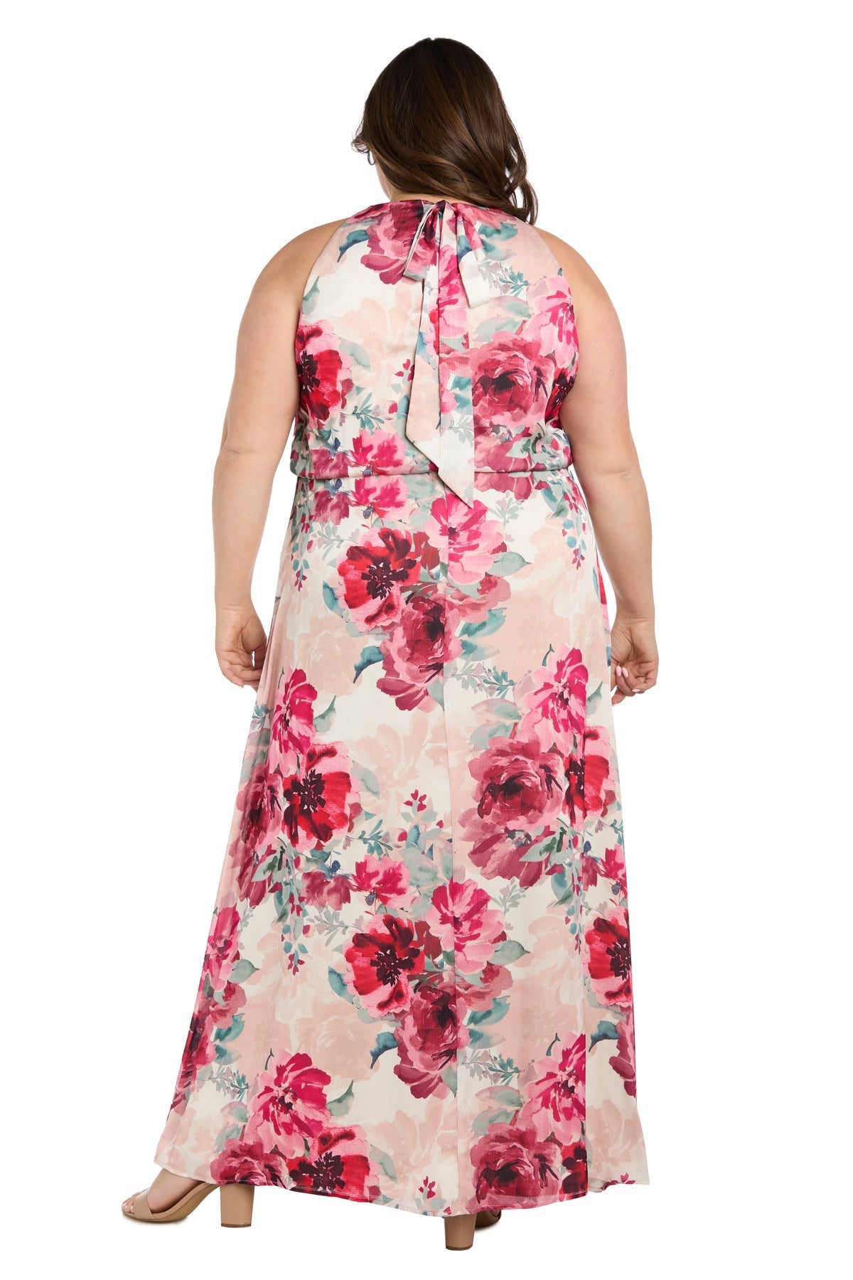 Plus Size Dresses Long Plus Size Formal Floral Print Maxi Dress Cream/Rose
