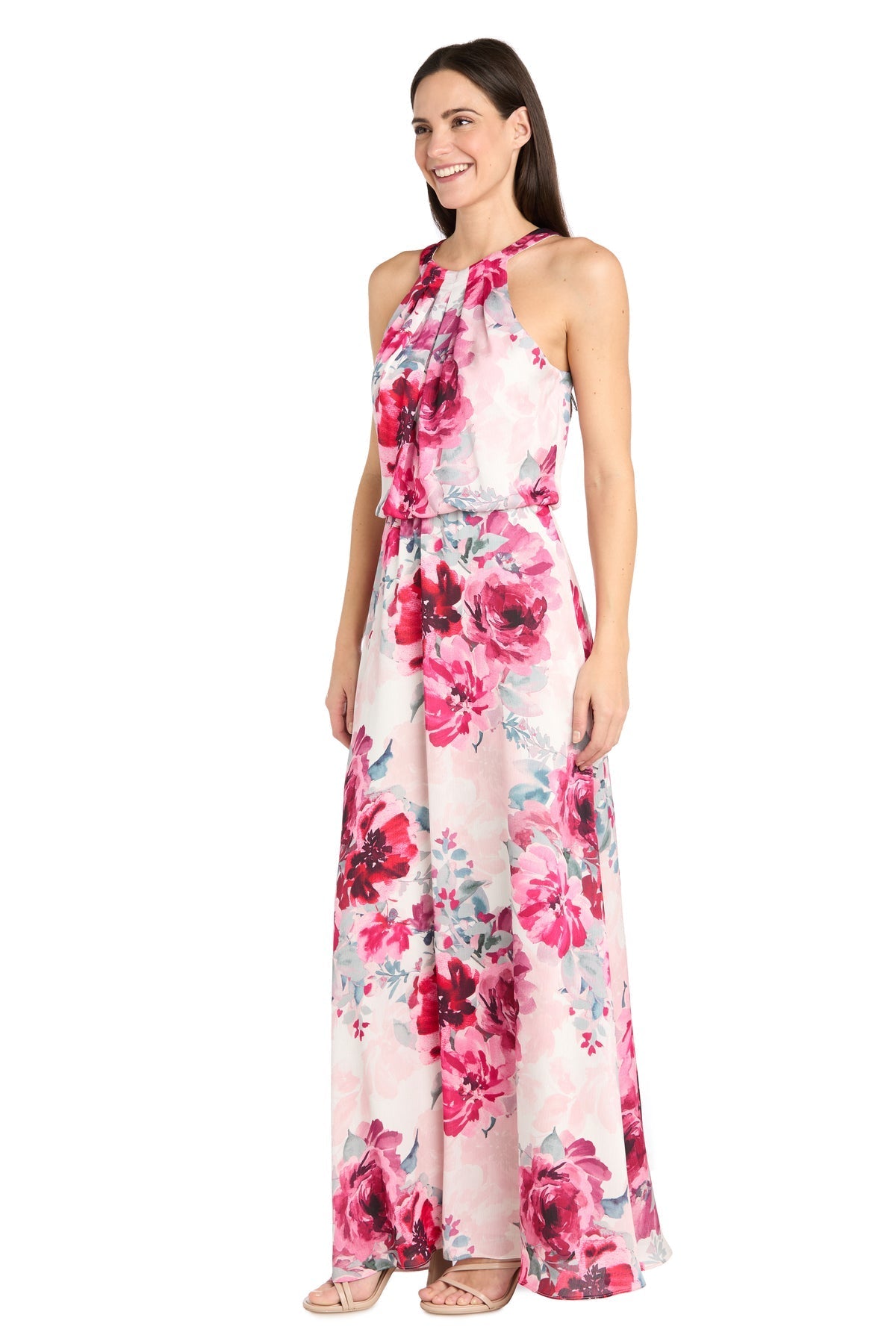 Formal Dresses Long Formal Floral Print Maxi Dress Cream/Rose