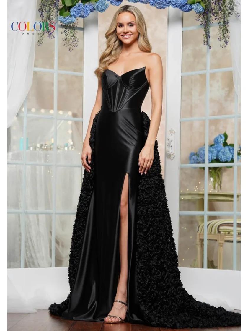 Prom Dresses Long Fitted Floral Overskirt Formal Prom Dress Black