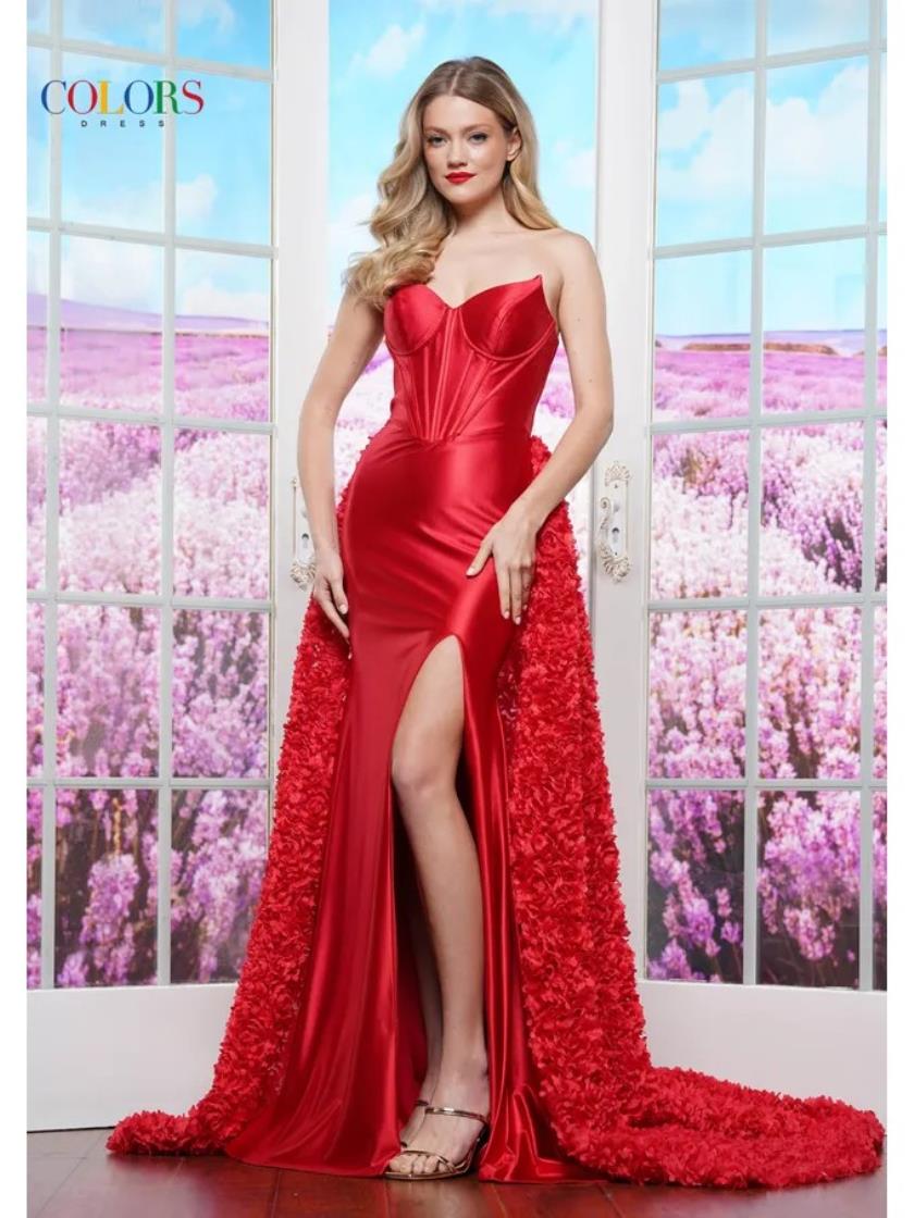 Prom Dresses Long Fitted Floral Overskirt Formal Prom Dress Red