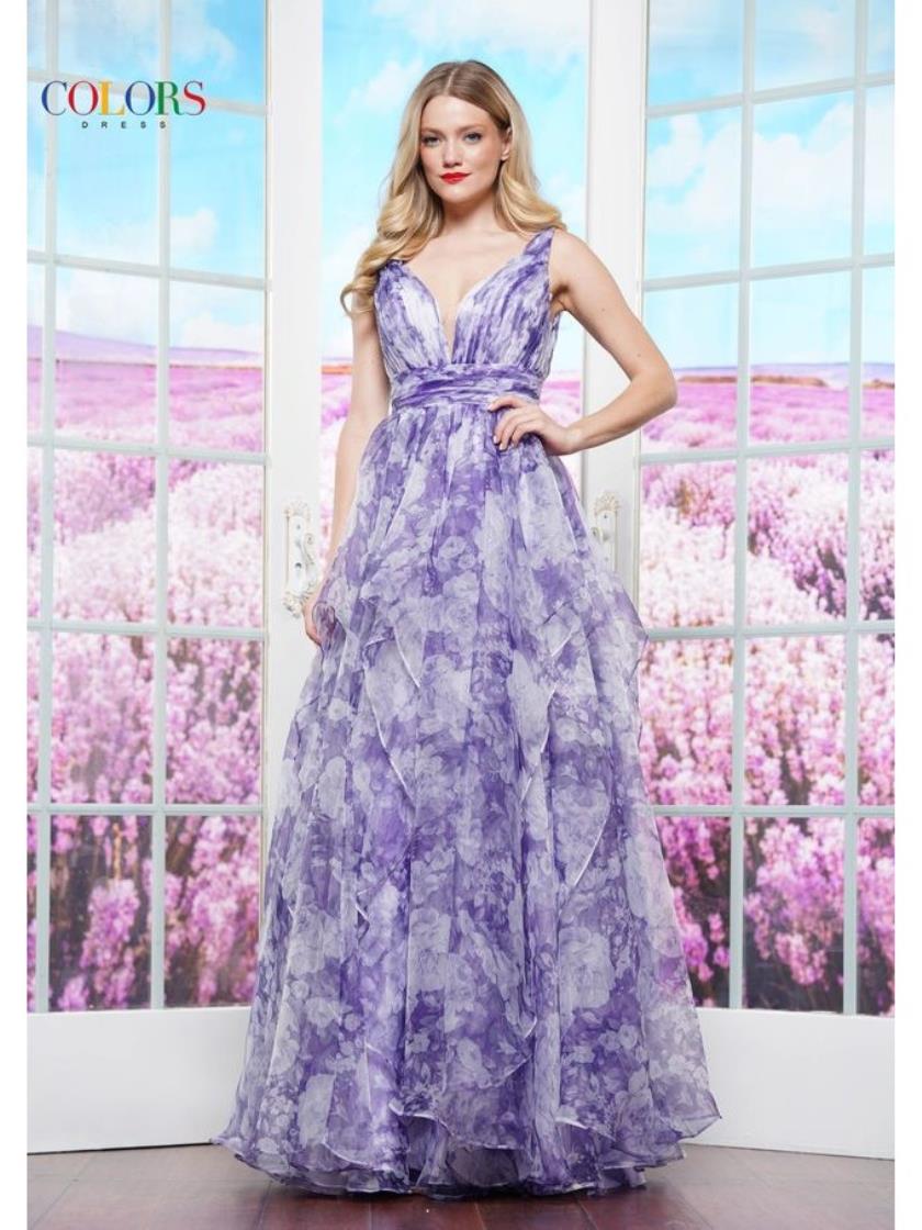 Prom Dresses Formal Printed Ruffle Long Prom Dress Lavender