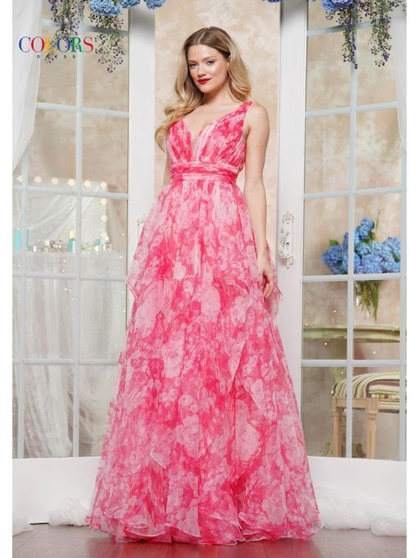 Prom Dresses Formal Printed Ruffle Long Prom Dress Watermelon