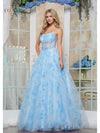 Prom Dresses Long Print Mesh Formal Prom Dress Blue