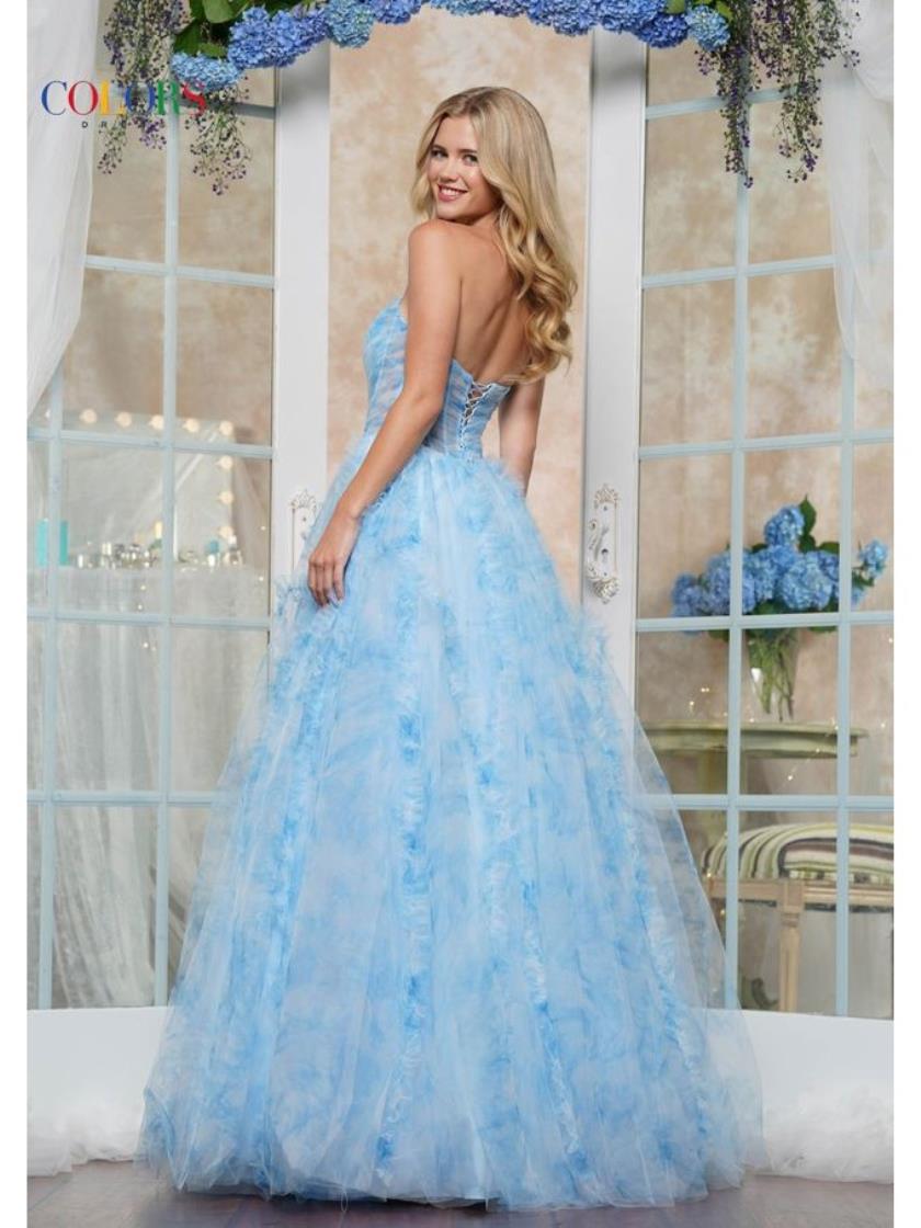 Prom Dresses Long Print Mesh Formal Prom Dress Blue