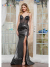 Prom Dresses Fitted Long Formal Beading Prom Dress Gunmetal