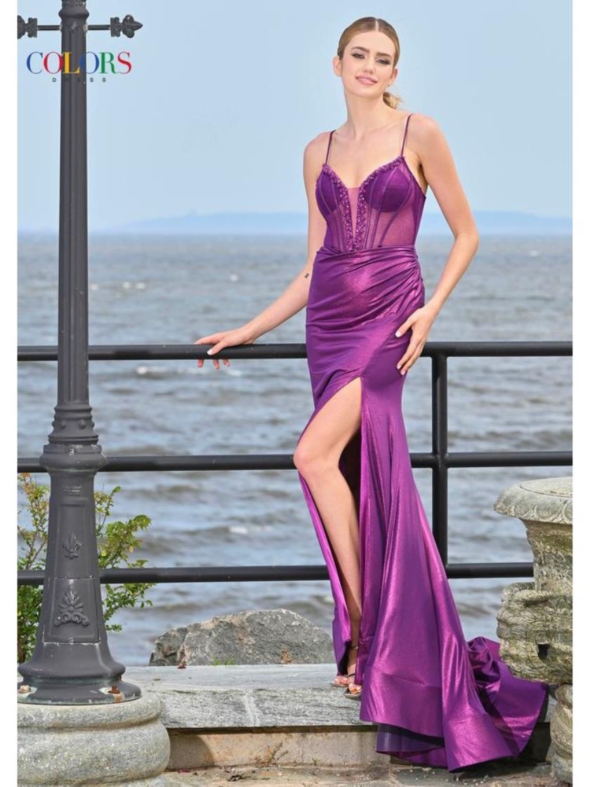 Prom Dresses Fitted Long Formal Beading Prom Dress Plum