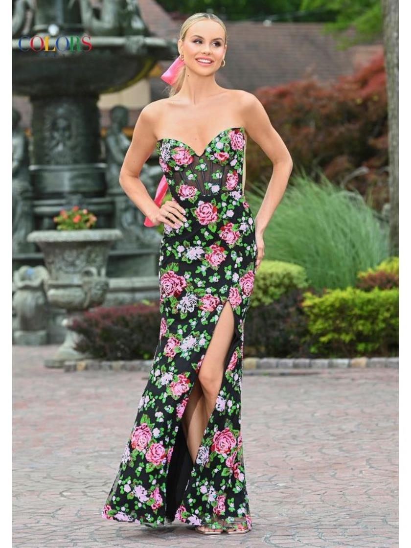 Prom Dresses Long Floral Formal Sequin Prom Dress Black