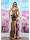 Prom Dresses Fitted Long Formal Slit Skirt Prom Dress Gold